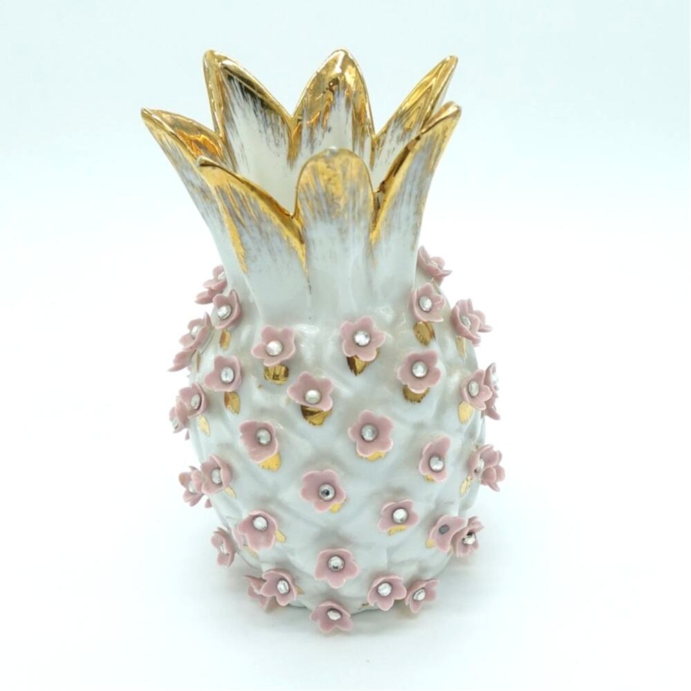 VINTAGE PINEAPPLE MCM NORCREST PINK N GOLD VASE